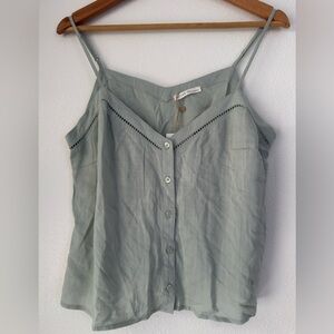 Becool Top Women Large Green  V-Neck Sleeveless Spaghetti Strap Rayon